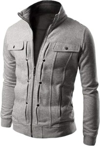 Grey Mexican Fleece Jacket for Men with Front Pocket 